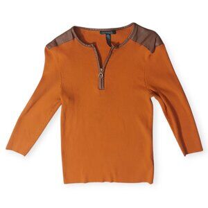 Orange Lauren Ralph Lauren Faux Leather Ribbed 3/4 Sleeve Y2K M READ